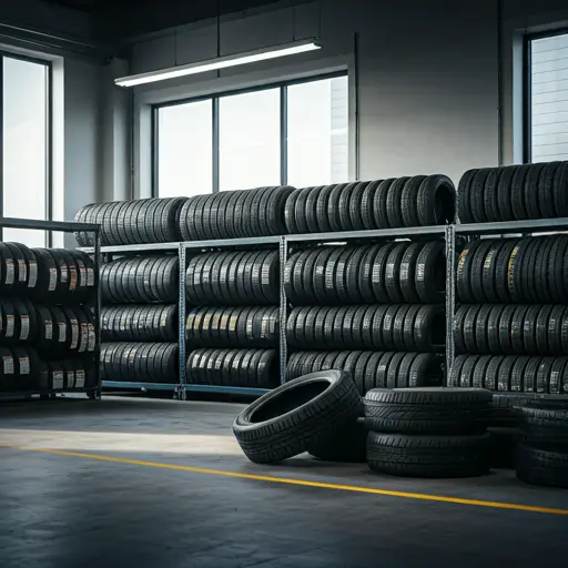 Taller de servicio técnico Subaru con neumáticos de repuesto. 